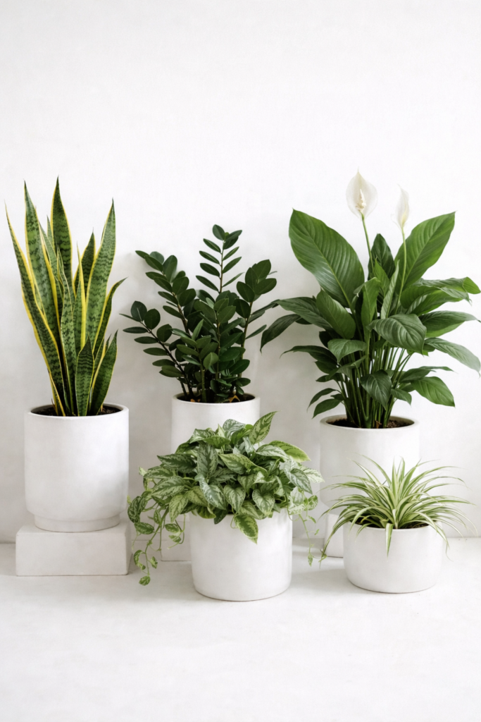 best indoor plants for beginners low light in white pots indoors